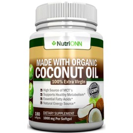 ORGANIC COCONUT OIL Capsules - 180 Softgels - 4000 MG Daily - Cold-Pressed Extra Virgin Coconut Oil - Certified USDA Organic - Great For Hair, Skin And Acne