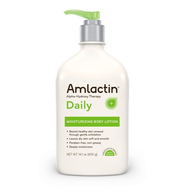AmLactin Daily Moisturizing Body Lotion , 14.1 Ounce (Pack of 1) Bottle with Pump, Paraben Free