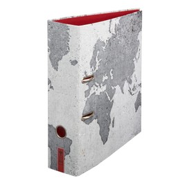 Weltenbummler – Lever Arch File DIN A4 Approx. 8 cm Wide World Map Design Grey Red Adults Teenagers