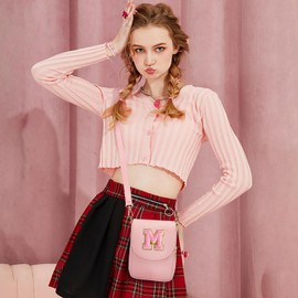 Viverte 6 7 8 9 10 11 12 13 14 Year Old Girl Birthday Gift Ideas Initial Crossbody Purse for Teen Girls Kids Shoulder Bag (Light Pink M)