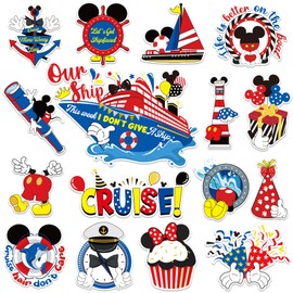 16pcs Reflective Captain & Mouse Cruise Door Decorations - Cute Summer Life Magnetic Stickers & Decals for Cars, Refrigerator, Carnival Cruise Ship, Birthday & Holiday Party