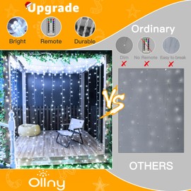 Ollny Curtain Lights Indoor Outdoor, 300LED 3mx3m Waterfall Hanging Plug in String Lights, 8 Modes/Remote Waterproof Window Lights for Bedroom/Wall/Outdoor/Wedding/Party