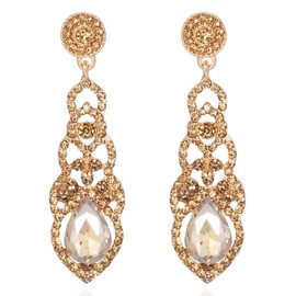 Elegant Rhinestone Champagne Wedding Bridal Teardrop Dangle Earrings Bling Crystal Chandelier Dangling Earrings for Women Brides