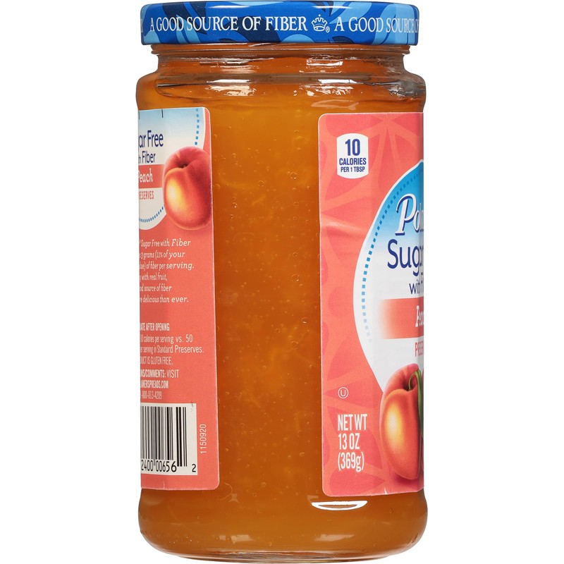 Polaner Sugar Free with Fiber, Peach Jam, 13 Ounce
