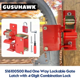 GUSUHAWK S16100500 One Way Lockable Gate Latch with 4-Digit Combination Lock for Metal Gates with 1-5/8" to 2" Diameter Tubes, Red