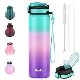 SLUXKE 24oz Leakproof Vacuum Insulated Water Bottle, Ideal for Hot or Cold Drinks, Double wall Straw Drinking Bottle, BPA-Free, Prefect for Sport,School, Office, Fitness