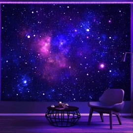 Simpkeely Blacklight Galaxy Tapestry, Blue Space Starry Sky Stars Night Universe Wall Hanging, UV Reactive Glow in The Dark Purple Party Backdrop Aesthetic Tapestry for Bedroom - 70.9" x 90.6"
