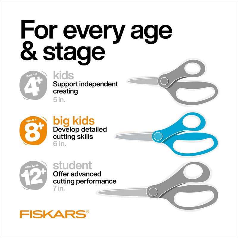 Fiskars 6" Left-Handed Big Kids Scissors for Ages 8-11, Scissors