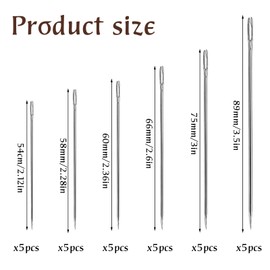 oruola 30pcs Sewing Needles Large Eye,5 Sizes Large Eye Sewing Needles,Sharp Head Large Eye Darning Needles for Wool,Tapestry Needle,Darning Needles in Clear Tube(1.65'' 1.8'' 2'' 2.2'' 2.36'')