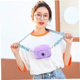Water Bottle with Straw, 13.5Oz Camera Water Bottle Water Bottle with Shoulder Strap for Sports Square Water Bottle Purple