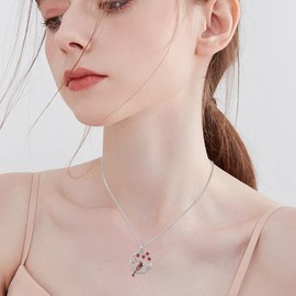 Cardinal Bird Necklace 925 Sterling Silver Enamel Red Bird Pendant with Zirconia Branch and Leaf Chain Animal Red Bird Jewellery for Women Girls, Sterling Silver, Cubic Zirconia