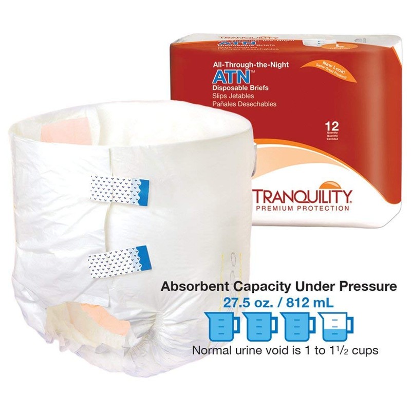 TRANQUILITY Tranquility Premium ATN Disposable Briefs with Tabs, Overnight Protection