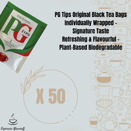 50 Individually Wrapped Tea Bags Bulk by Espresso Yourself – Teabags, Signature Taste, Refreshing & Flavourful, Plant-Based Biodegradable Tea Sachets – Letterbox Friendly