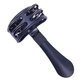 TUOREN Percussion Heel Tambourine with Steel Jingles for Guitar Cajon Drum Players, Black