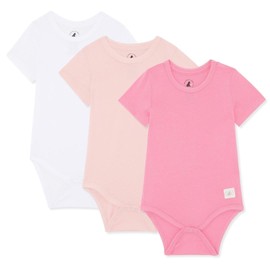 Bramble & Bear (3/6-Pack) Short Sleeve Baby Bodysuits - Unisex Organic Cotton Baby Bodysuits for 0 to 3 Years, Pink/White (Pack of 3)