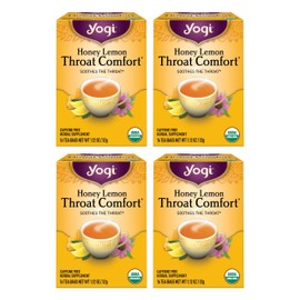 Yogi Tea Honey Lemon Throat Comfort - 16 Bags per Pack (4 Packs) - Soothing Organic Honey Tea - Includes Lemongrass, Peppermint Leaf, Licorice Root, Wild Cherry Bark, Black Pepper & More