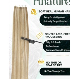 RUNATURE Blonde Tape in Hair Extensions Human Hair Tape in Extensions Human Hair Ash Brown with Platinum Blonde Hair Extensions Tape ins Real Hair Seamless Tape ins Extensions 14 Inch 50g 20pcs