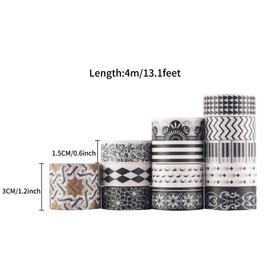 27 rolls Washi masking tape set, classic black and white, decorative Washi tape with decorative design, Washi craft tape for DIY crafts, book designs, ideal for festivals and parties