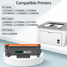 greencycle TN760 Toner Compatible Toner Cartridge Replacement for Brother TN-760 TN730 TN-730 high Yield cartridges Black for HL-L2350DW L2395DW L2390DW MFC-L2750DW L2710DW DCP-l2550dw Printer 2-Pack