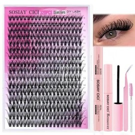 DIY Lash Extension Kit 320pcs Lash Clusters Eyelash Extension Kit with Lash Bond & Seal, Lash Remover, Lash Tweezers, 9-16MM Wispy Lash Clusters Kit D Curl Individual Lashes Kit Eyelash Clusters kawaii  lashes