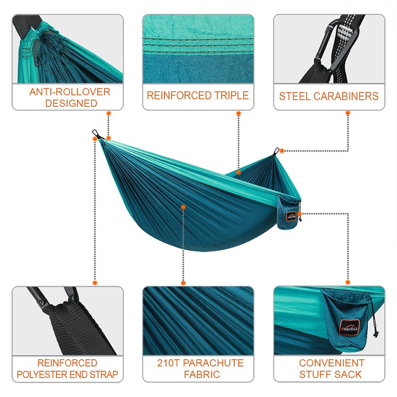 AnorTrek Camping Hammock, Super Lightweight Portable Parachute Hammock with Two