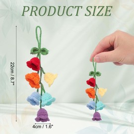 sourcing map Crochet Car Hanging Accessory, Handmade Ornament with 6 Cute Little Lily of the Valley Flowers for Car Decor Bag Keychain, Red/Orange/Yellow/Aqua/Blue/Dark Purple