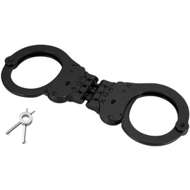 PRO-Cuff England Police Handcuffs. Real Metal Handcuffs. Heavy-Duty Steel. Professional Handcuffs. NIJ Standard Certified. Double-Lock. Hinged Link Folding Black Handcuffs with 2 Keys.