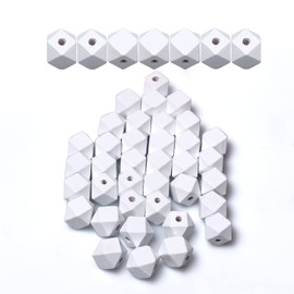 50pcs 15mm White Geometric Wooden Beads, Hole 3mm, Spacer Beading Supplies for Macrame/Bead Garland/Farmhouse Decor/Jewelry Making Craft