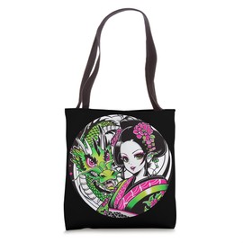 Kawaii Anime Geisha With Dragon Elegance For Otaku Fans Tote Bag