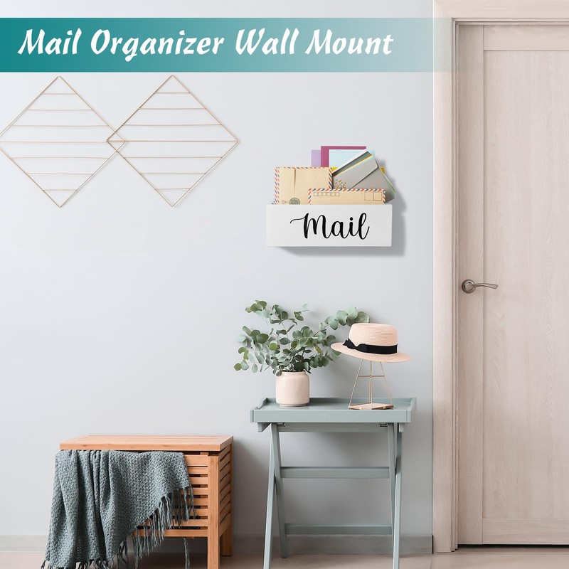 DRASTAR Mail Organizer, Mail Holder with 2 Slots, White Mail