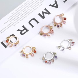 Crystal Dangle Hoop Earring for Women, Hypoallergenic Silver Plated and Rose Gold Earrings with Colorful Zirconia