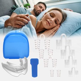 Pack of 9 Snoring Stoppers Anti Snoring Splint Snoring Mouthpieces and Nose Clip Nose Dilator Effectively Prevent Teeth Grinding, Snoring, Sleep Apnea & Heavy Breathing