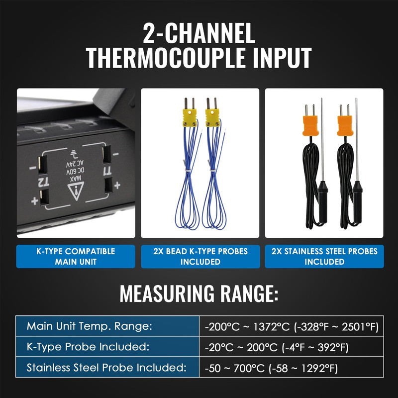 Thermocouple Thermometer with 4 K-Type Thermocouples, Digital Dual-Channel K/J Type