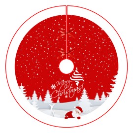 Christmas Tree Skirt Red Xmas Tree Ornaments for White Soft Plush Christmas Tree Mat with Snowy Pattern for Decorations Holiday Party 48 inches