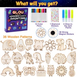 LEADSTAR 36 Wooden Magnet Creativity Arts & Crafts Painting Kits for Kids, Art and Craft Kits, Kids DIY Painting Gifts for Girls Boys, Birthday Gifts for Age 5 6 7 8 9 10 11 12 Year Old Girls Boys