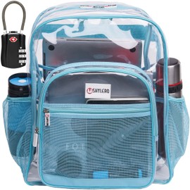 SHYLERO Clear Backpack Heavy Duty has TSA Lock, 2-WAY Zipper. PVC Transparent Backpack Is Extra Large - H18''xW14''xD8 - Turquoise