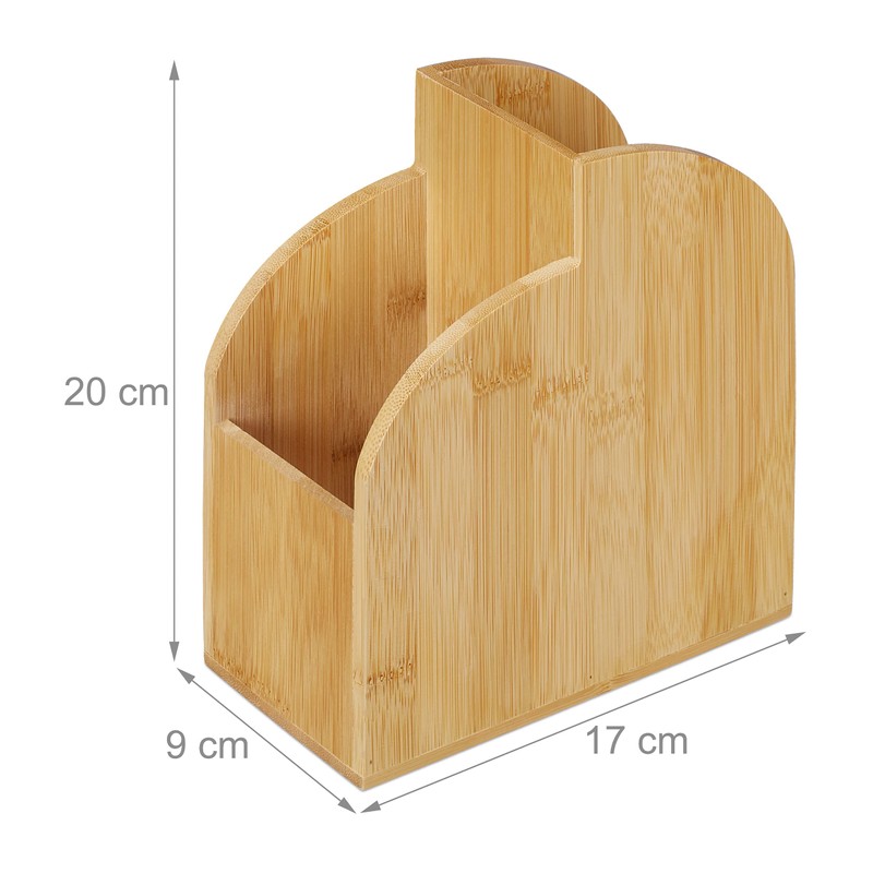 Relaxdays Bamboo Pen Holder, Desk Organiser, Office, 2 Compartments, H
