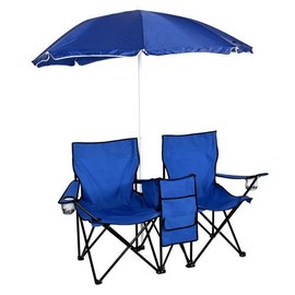 ShopperChoice Picnic Double Folding Chair w Umbrella Table Cooler Fold Up Beach Camping Chair