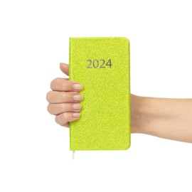 2024 Diary Week to View Slim Size Full Year Journal with Glitter Designs 9cm x 16cm (Blue Glitter)