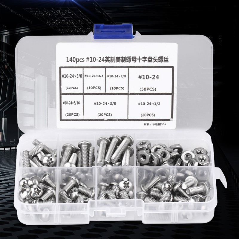 140pcs /set #10-24 Stainless Steel Cross Pan Head Screws with