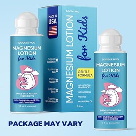 DOODLE HOG Magnesium Lotion for Kids, With Calendula, Aloe Vera and Chamomile, Magnesium Lotion for Sleep, Made in USA Kids, Roll-On Application, 3 fl