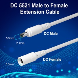 12V DC Power Extension Cable 35 FT (2-Pack), 5.5 mm x 2.1 mm 5521 Male to Female Supply Adapter Cord, Compatible with CCTV Security Camera, IP Network, DVR Standalone, LED Strip, Router, 5V 9V 12V 24V