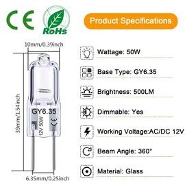 GY6.35 Light Bulbs 12V 20W JC T3/T4 Bi-pin GY6.35 Capsule Bulbs 12 Pack Crystal Clear Halogen Bulb 2 Pin Dimmable 2700K Warm White with 2 Prong GY6.35 Base for Pendant Light, Chandelier, Table Lamp