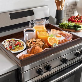 WOLKI Noodle Board Stove Covers for Gas Burners, 30"L x 22"W x 2.4"Th Heavyweight Stove Top Covers for Electric Stove, Buil-in Handles, RV Stove Cover, Wooden Serving Tray, Walnut