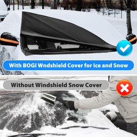 BOGI Windshield Cover for Ice and Snow, Heavy Duty 600D Windshield Snow Cover with 2 Mirror Covers Waterproof Car Cover for Snow Windshield Protector for Cars, SUVs, Trucks (77"x47")