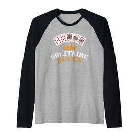 Solitair Queen Design For Card Game Lovers Raglan Baseball Tee