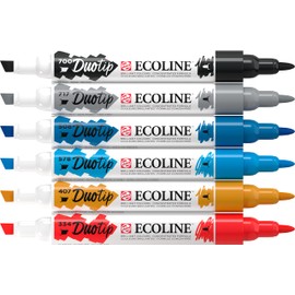Ecoline Duotip Liquid Watercolour Pencils Set of 6 - Urban Landscape Colours | Fine Bullet Tip and Wide Chisel Tip Pens
