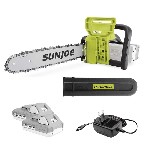 Sun Joe 24V-X2-CS16 48-Volt IONMAX Cordless Chain Saw 16-inch Kit, (w/ 2 x 2.0-Ah Batteries + Quick Charger)
