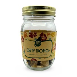 Zezty Tropical Cocktail Infusion Mason Jar with Straining Lid, unique and sophisticated flavor, DIY Mixology, Infusion Kit, Ginger, Lemon, Hibiscus & Sugar