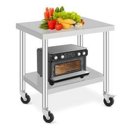 Stainless Steel Table with Caster Wheels, Food Prep Table for Kitchen, Commercial Heavy Duty Metal Table with Adjustable Undershel, Stainless Steel Work Table for Garage Laundry and Hotel (36" x 24")